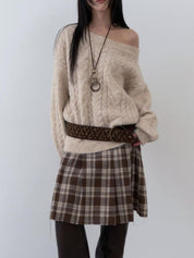 【麻花單肩針織Top】Cable Ribbed Off Shoulder Cardigan