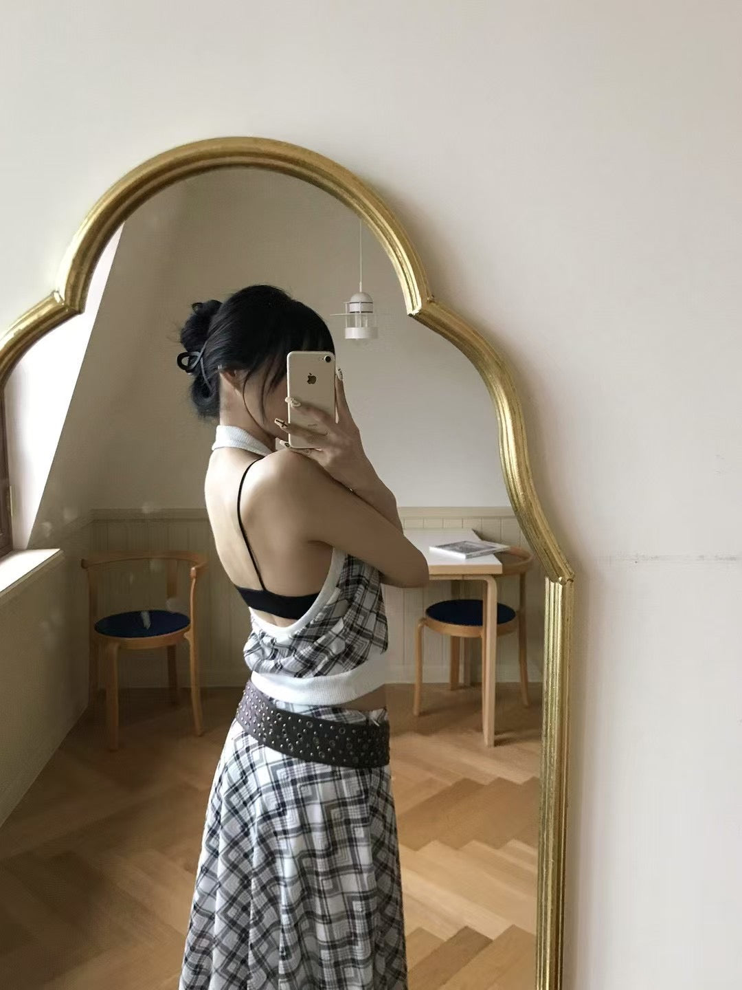 【復古美式女生必入】Button Front Checkered Halter Top