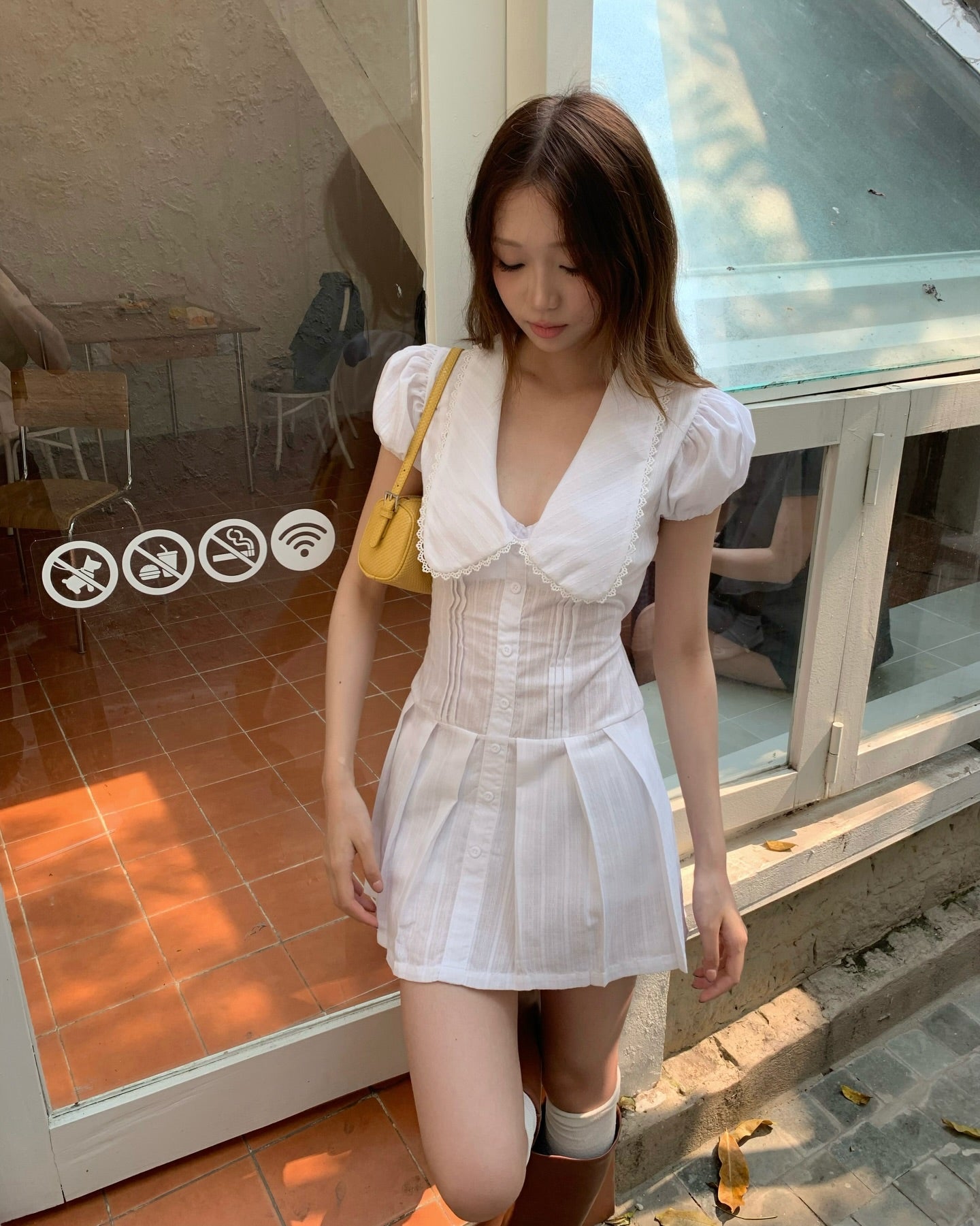 SYO deep cut white dress