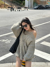 【小性感麻花OP！】Shoulder Cut Cable Cardigan