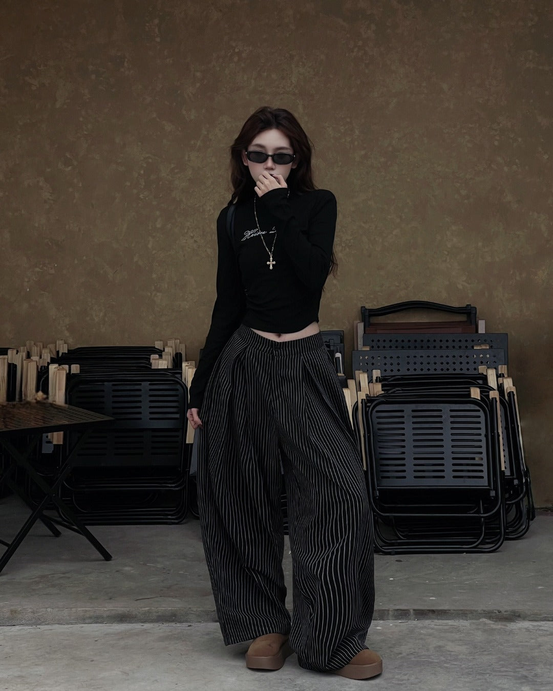 Outerity striped wide leg pants