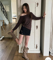 Off shoulder Long sleeve T-shirt