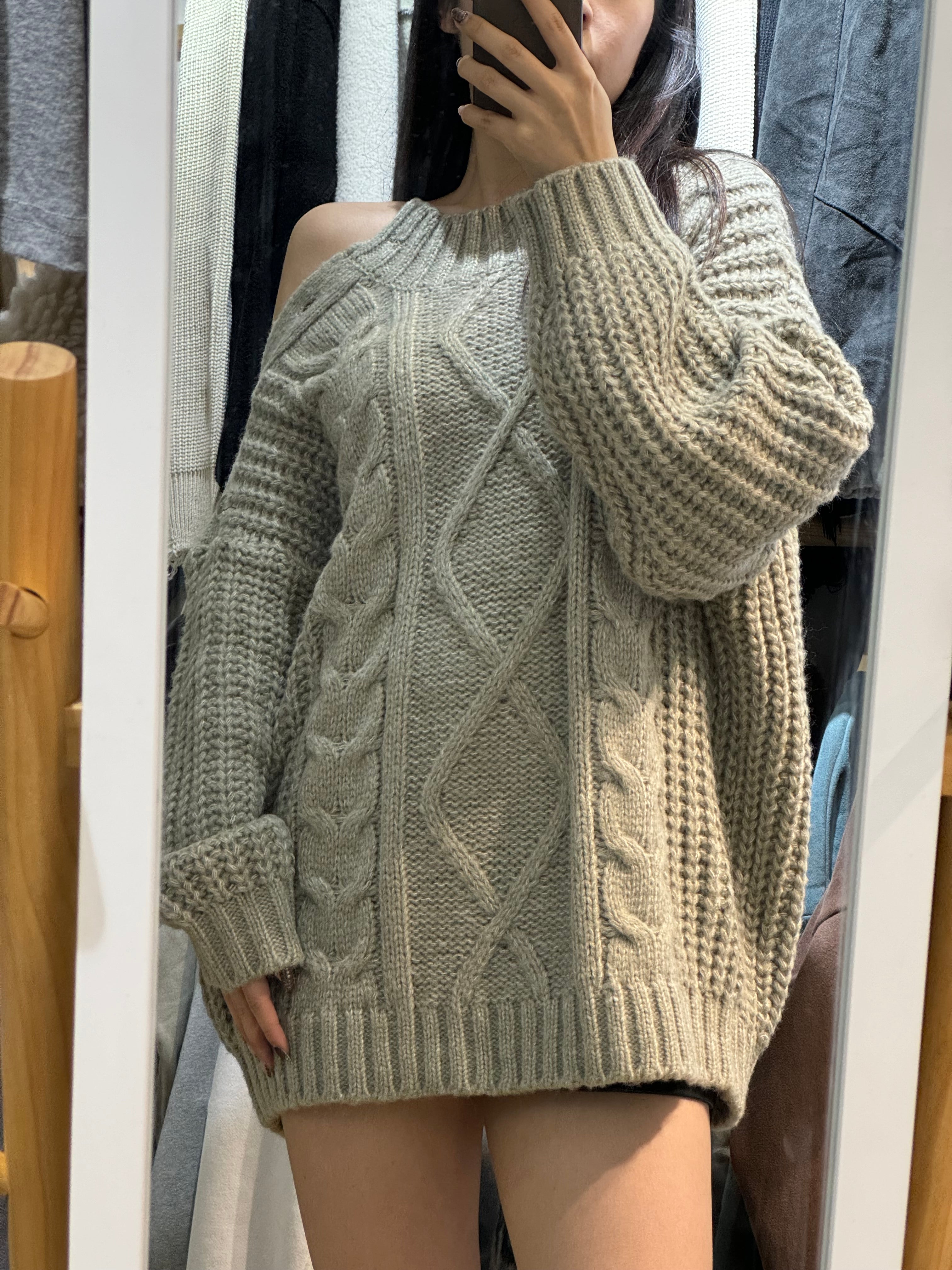 【小性感麻花OP！】Shoulder Cut Cable Cardigan