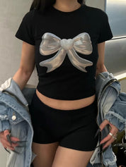 Silvery Ribbon Crop T-shirt