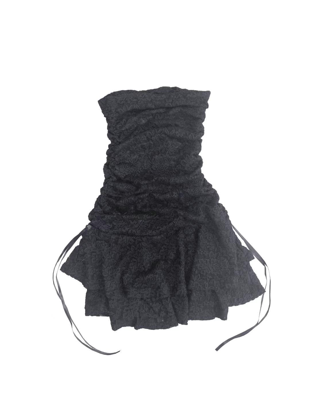 【歐美風平口繡花短裙】Solid Lace Tube Top Dress