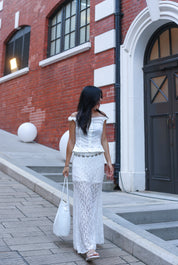【Ballet Core必備! Lace質感Max】Basic Solid Button Front  Lace Off Shoulder Top