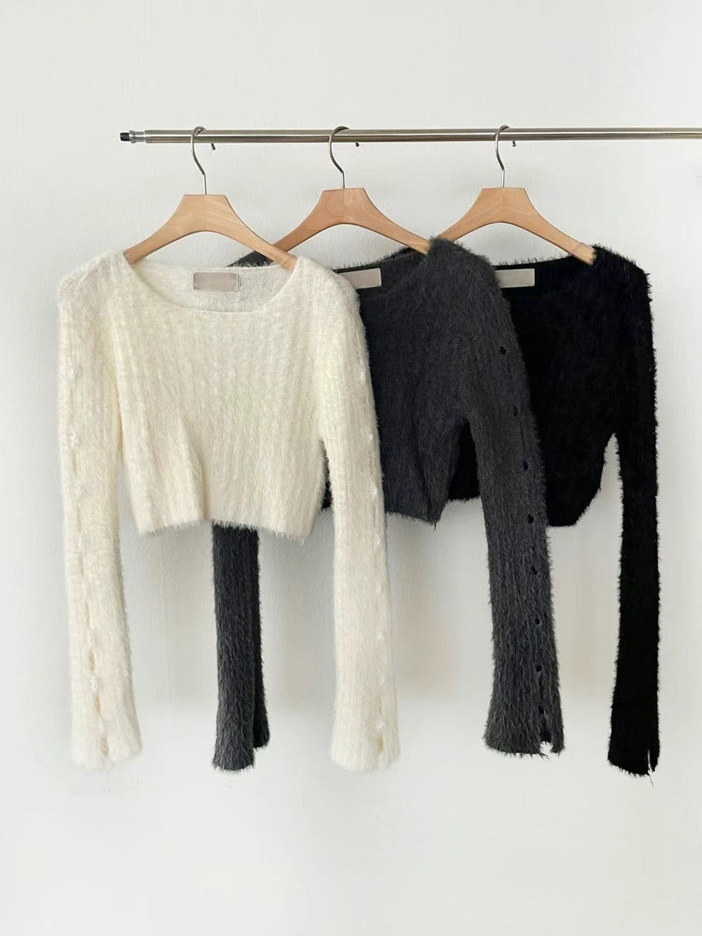 Solid Fluffy Hollow Out Crop Top