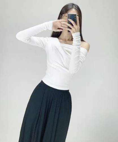 【$99系列｜ Office必入款～】Basic Solid Single Shoulder Long Sleeve Top