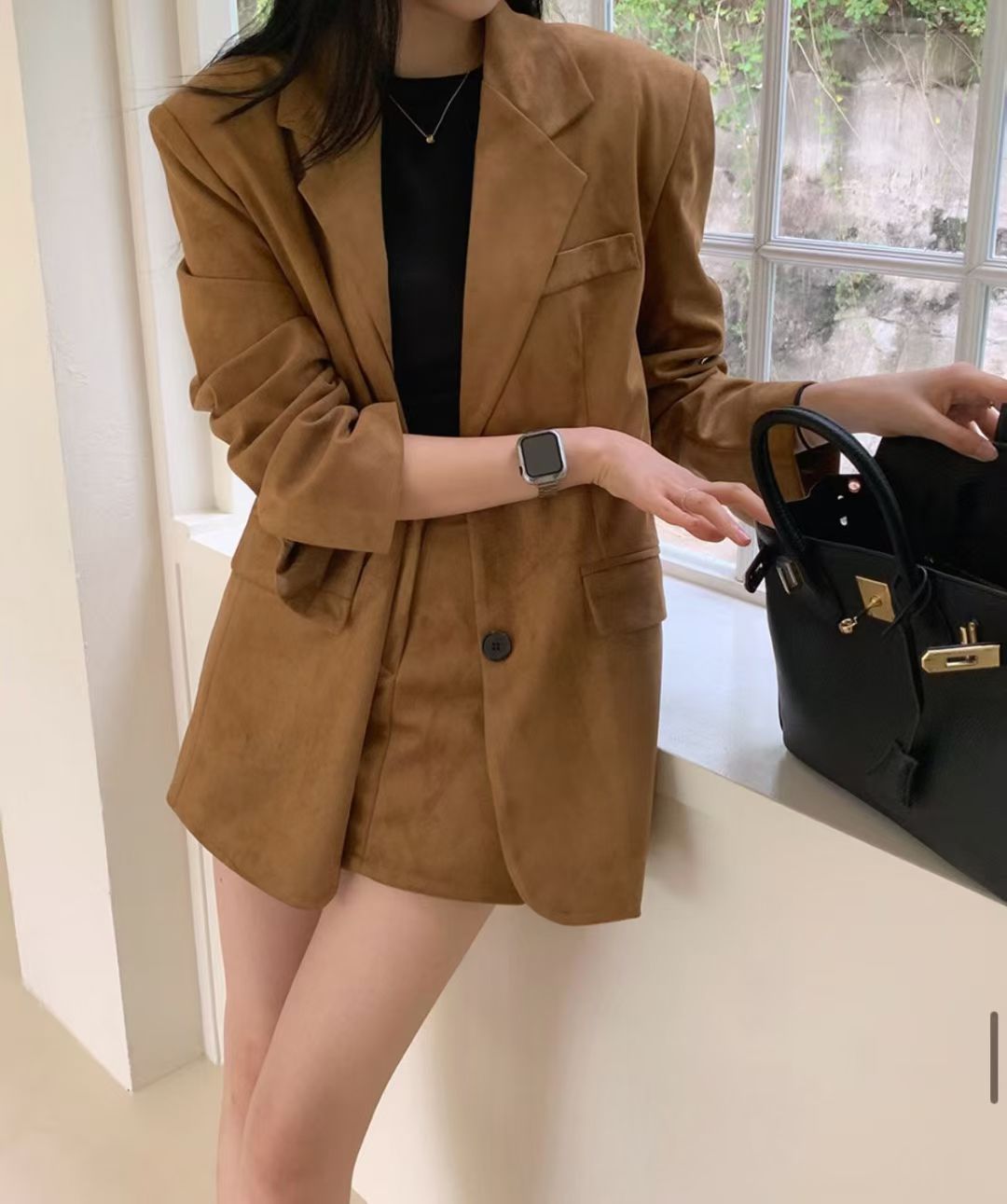 【麂皮西裝套裝｜可分開入手】Solid Suede Pocket Blazer Set