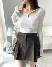 Solid Shoulder Cut Crop Top