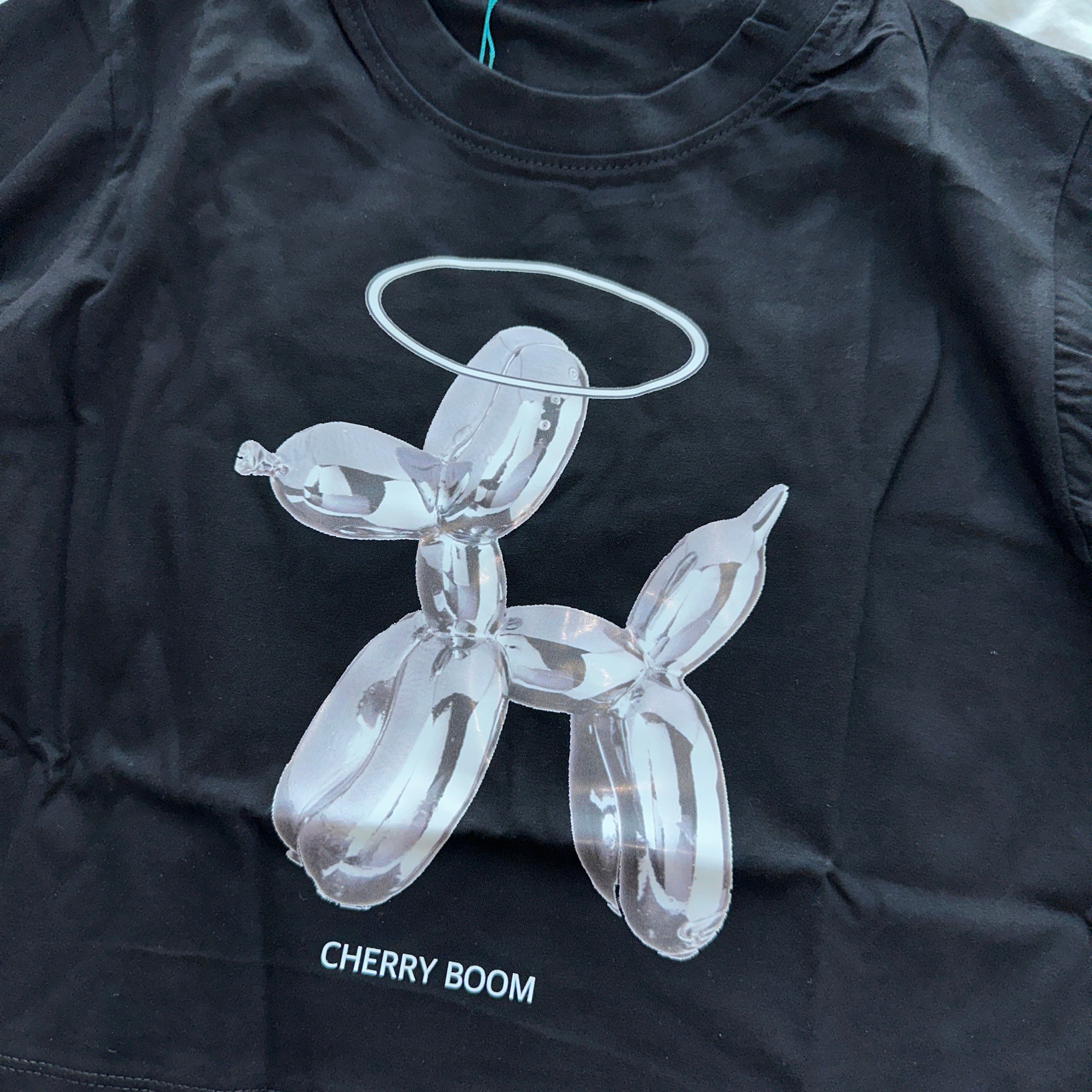 #T093 - Silvery Balloon Dog Crop Tee