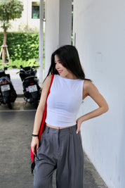 #T240【店主自留款! 10/10入膊背心】Basic Solid Boat Neck Tank Top
