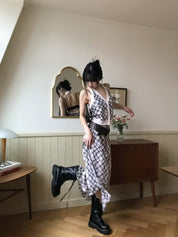 【復古美式女生必入】Button Front Checkered Halter Top