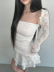 【歐美風平口繡花短裙】Solid Lace Tube Top Dress