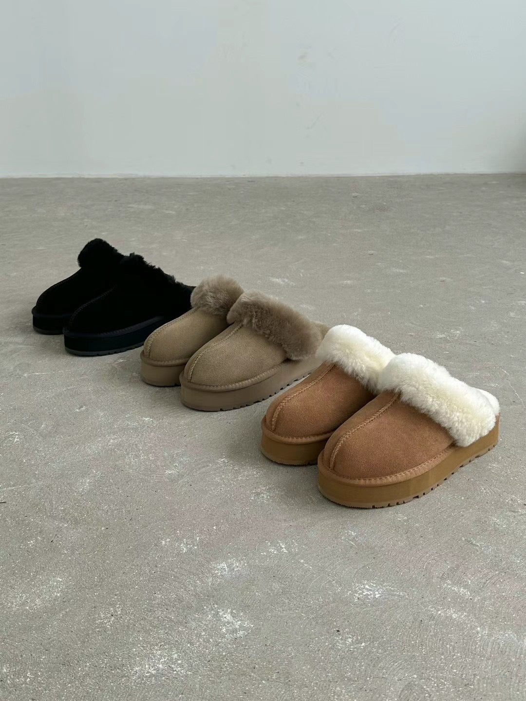 【真牛皮 真羊毛🦙】Fluffy Platform Leather Slippers