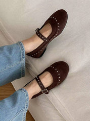 【百搭易襯款！】Suede Studs Ballet Flats