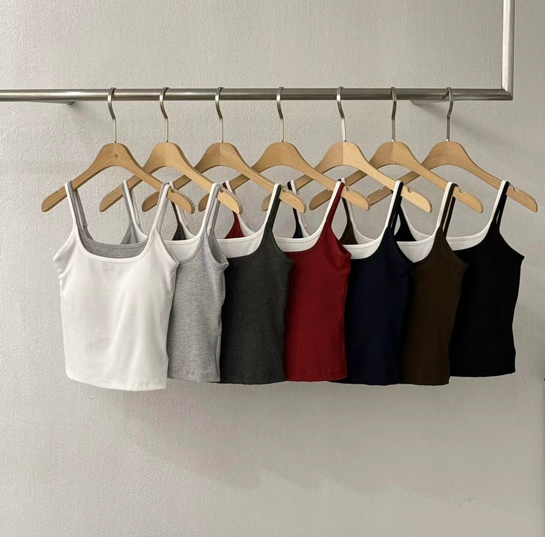 【✔️PAD｜拼接設計】Layered Double Strap Padded Cami Top