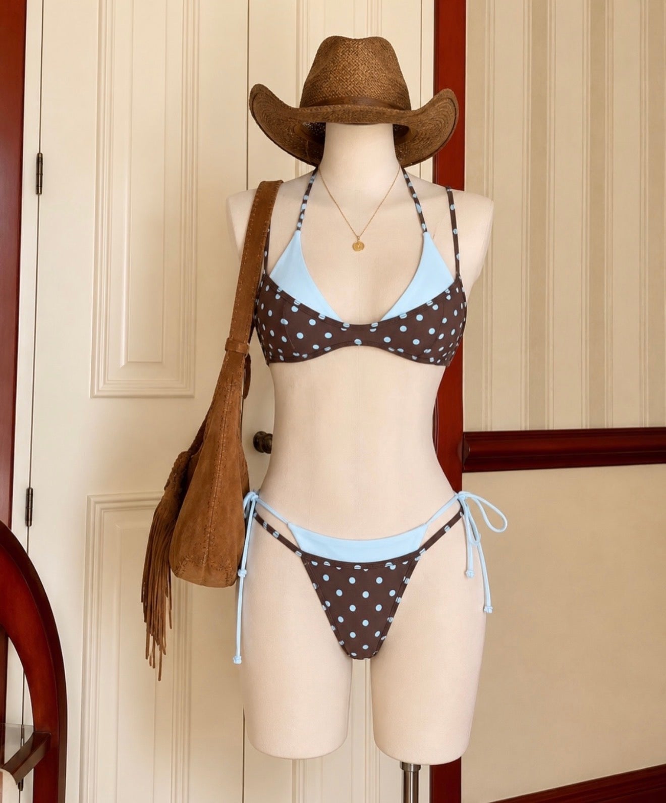 2-piece Brown Polka Dot Bikini(with pads)