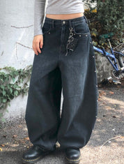 【大熱彎刀褲❤️‍🔥】Dark Denim Rivet Barrel Jeans
