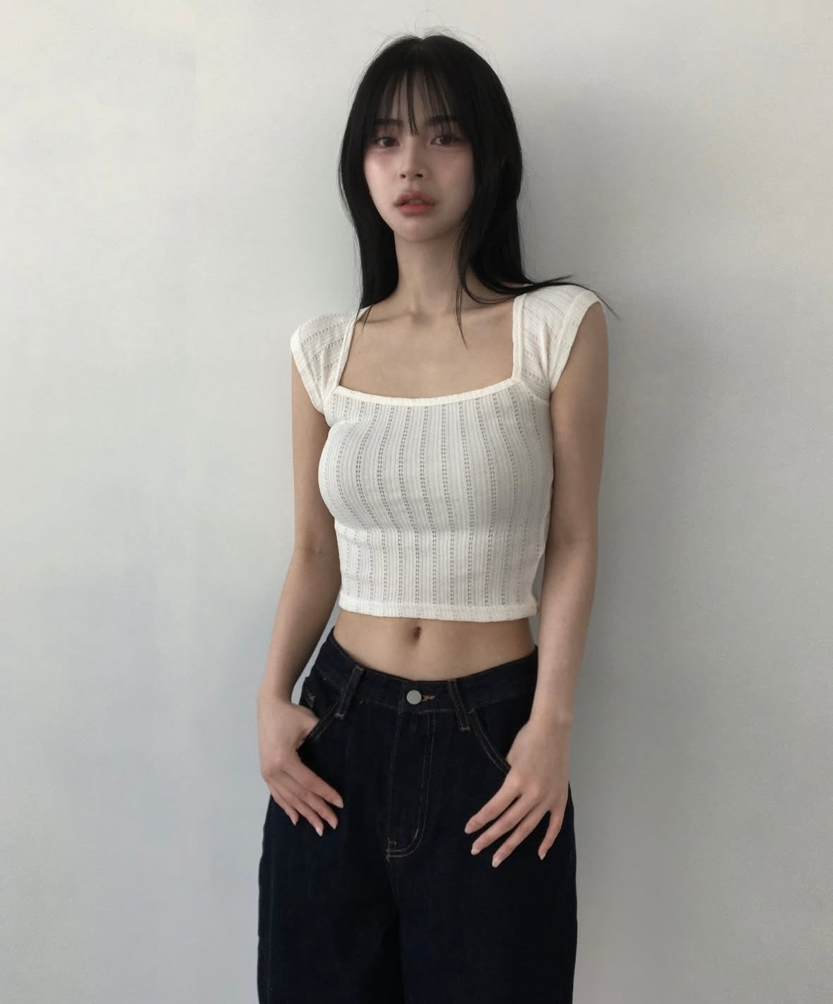 【方領氣質upupup!!!】Squared Neck Baby Crop Top