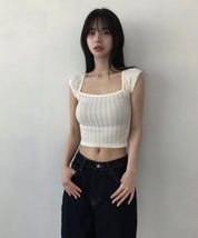 【方領氣質upupup!!!】Squared Neck Baby Crop Top