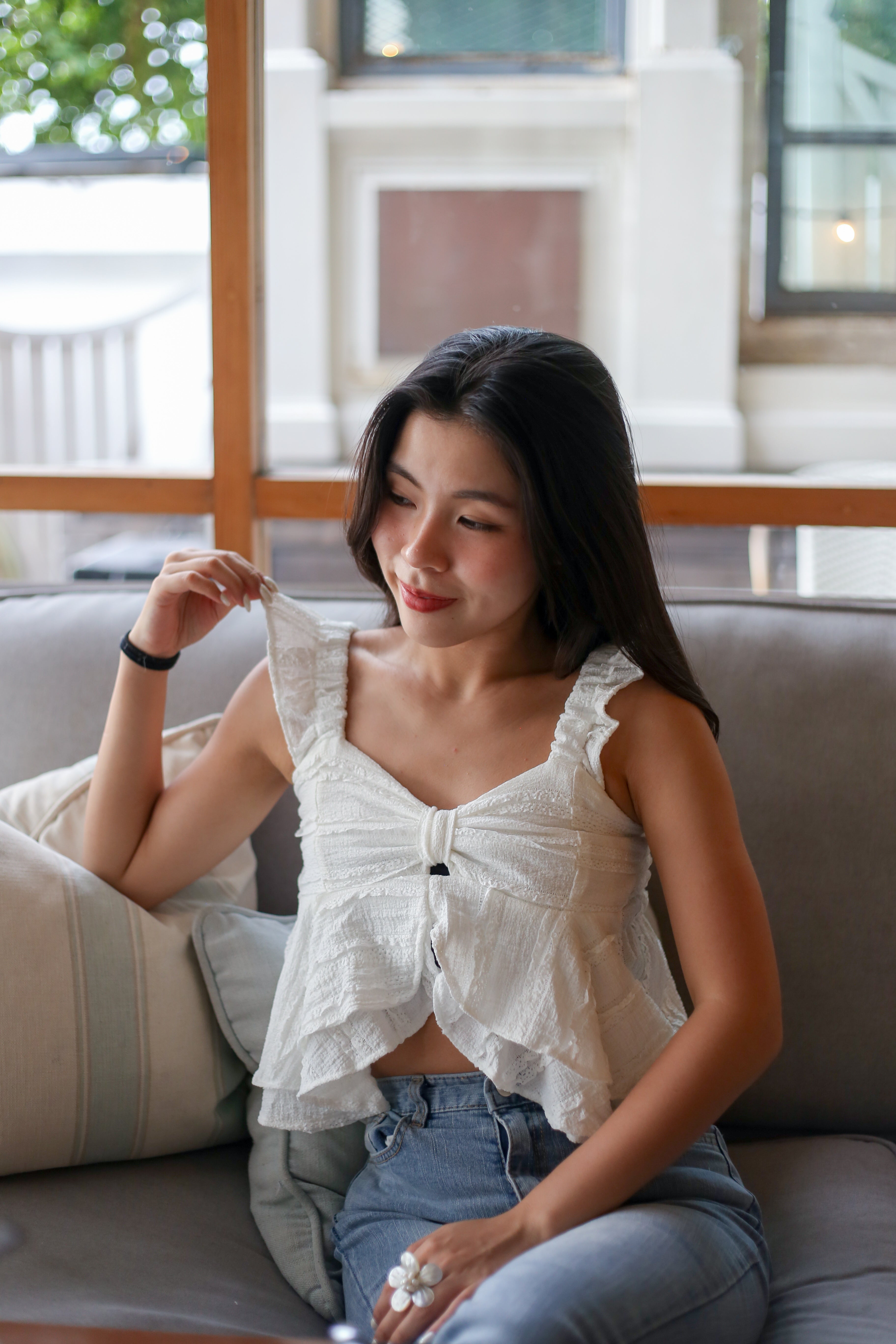 #T243【一起渡假吧! 】Ruffle Strap Crop Cami Top