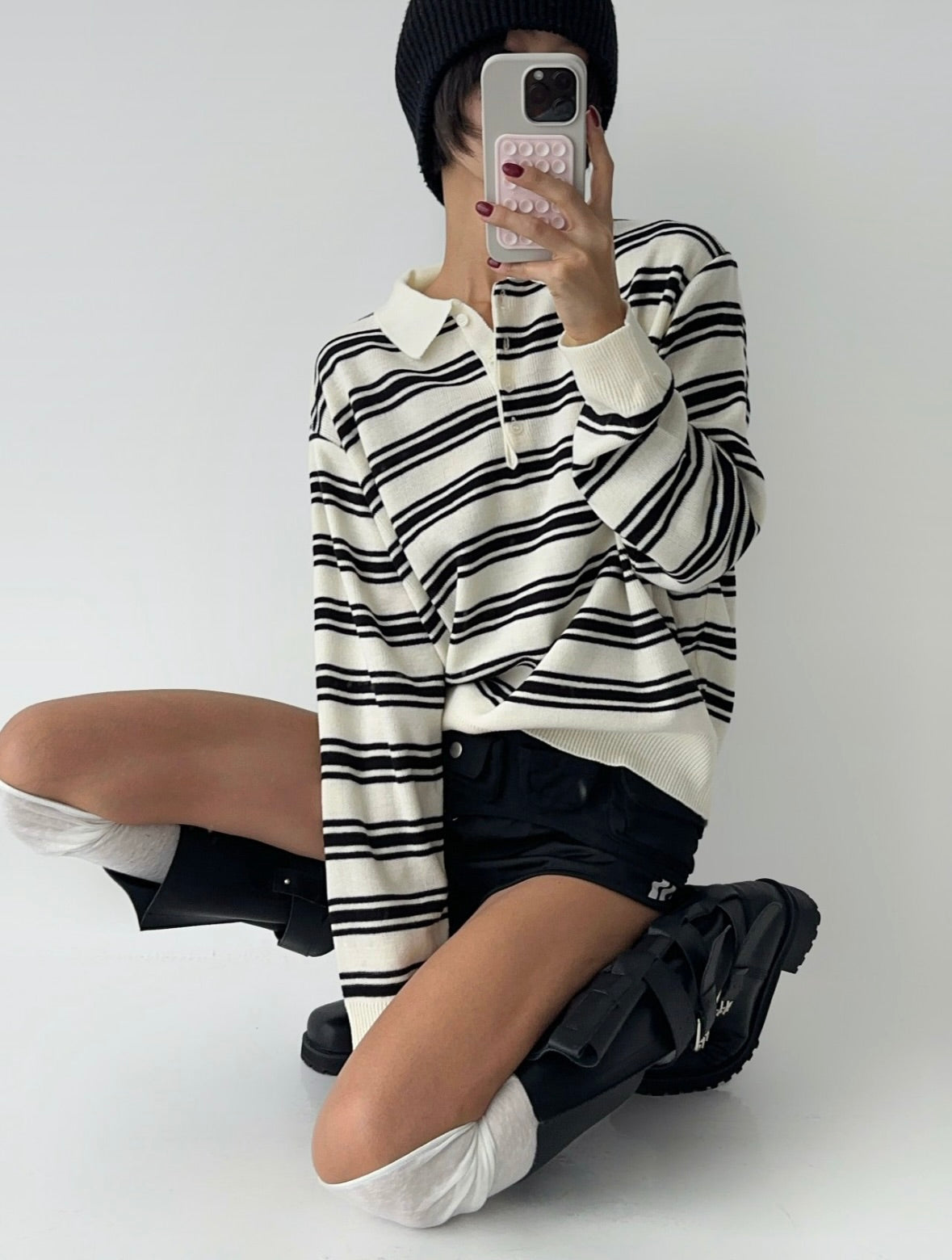 【🇰🇷韓國連線】Loose Fit Striped Collar T Shirt