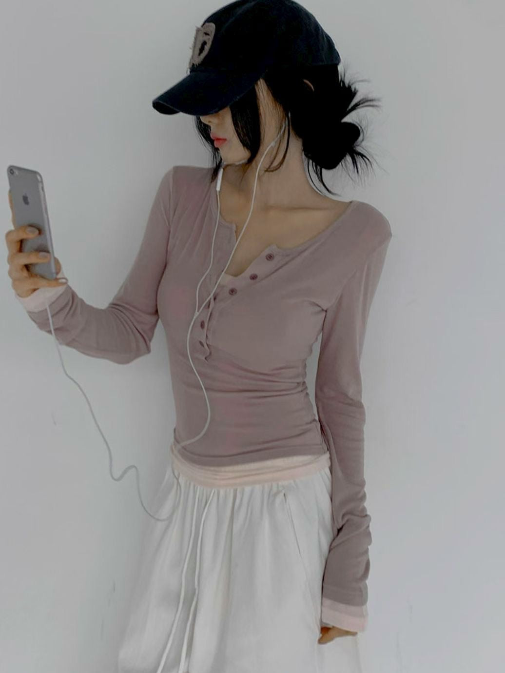 【假兩件長䄂Top🎶】Double Layered Button Front Long Sleeve Top