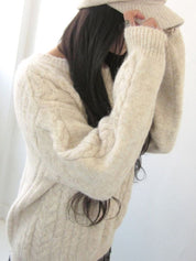 【麻花單肩針織Top】Cable Ribbed Off Shoulder Cardigan
