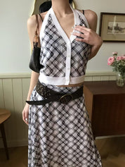 【復古美式女生必入】Button Front Checkered Halter Top