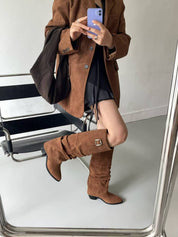 【6cm粗踭長Boots】6cm Classy Suede Boots