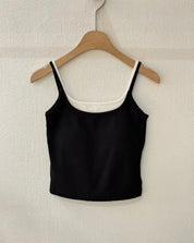 【✔️PAD｜拼接設計】Layered Double Strap Padded Cami Top