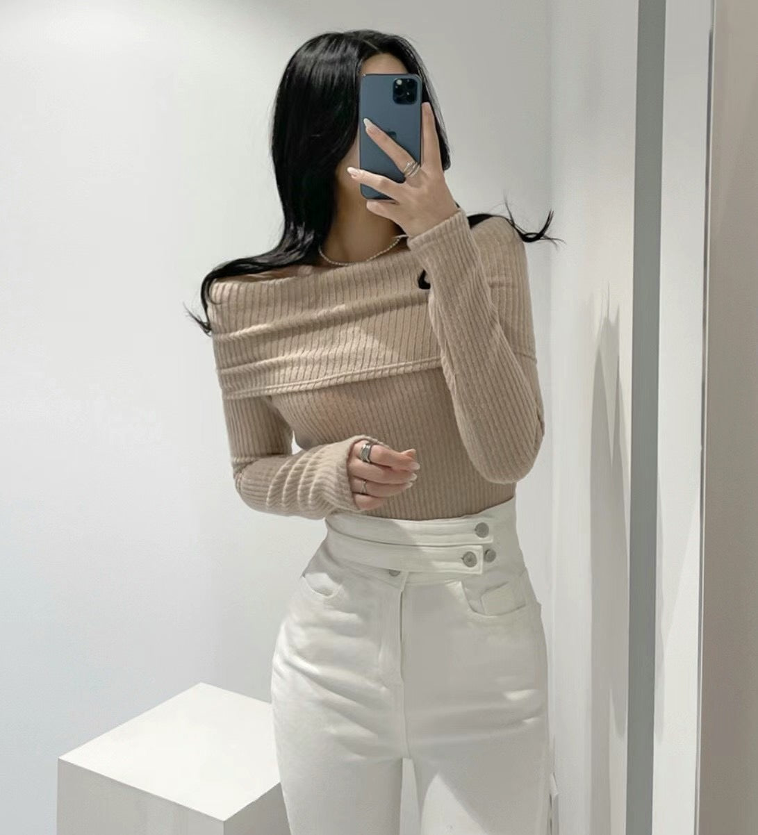 Long Sleeve Off Shoulder Solid Top