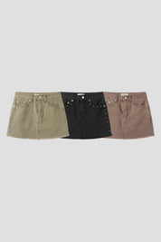 【型格破爛風短裙】Solid Ripped Rivet Mini Skirt
