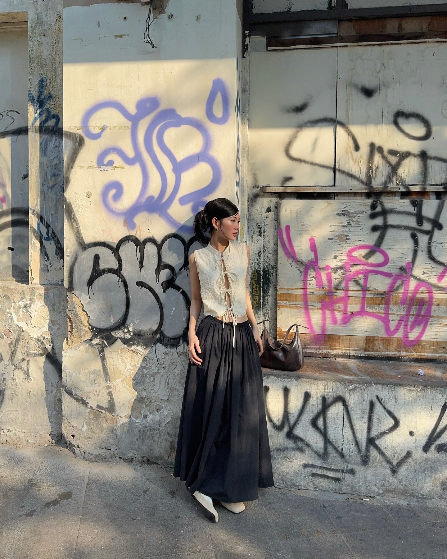 Ivory Petal Front Tie Top