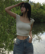 【方領氣質upupup!!!】Squared Neck Baby Crop Top