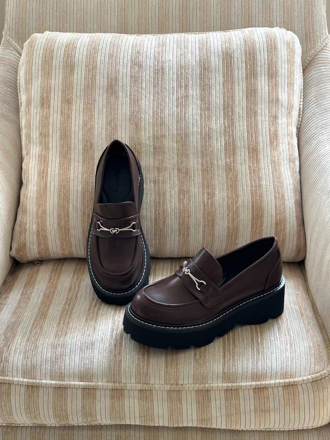 *INSTOCK* Sliver Buckle Solid Plain Loafers