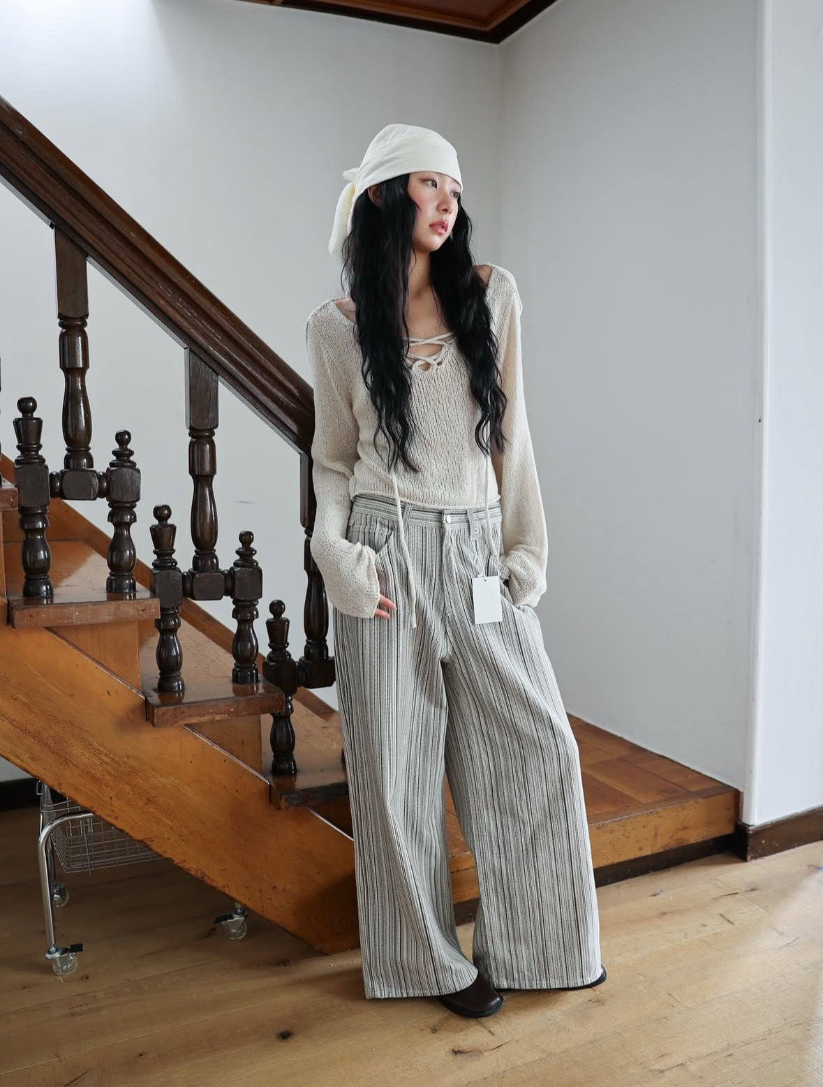 【慵懶感綁帶罩衫｜2色入】Tie Front Solid See-Throgh Knit Cardigan