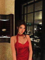 Red Silk Lace Dress
