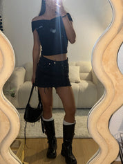 【型格破爛風短裙】Solid Ripped Rivet Mini Skirt