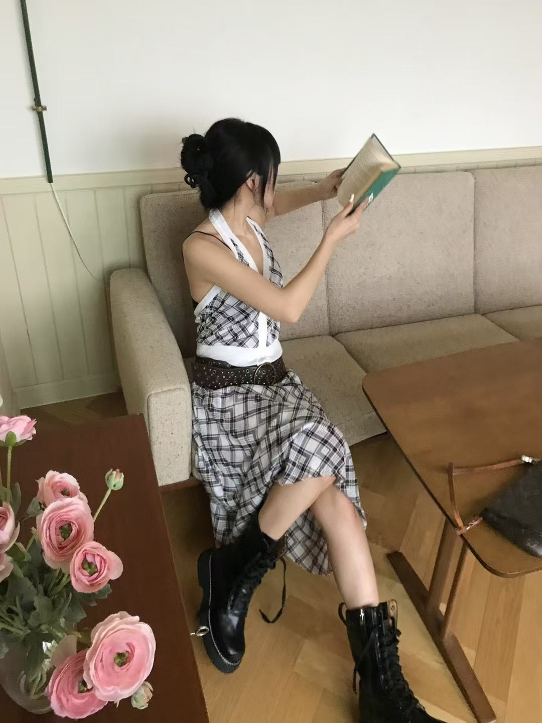 【復古美式女生必入】Button Front Checkered Halter Top