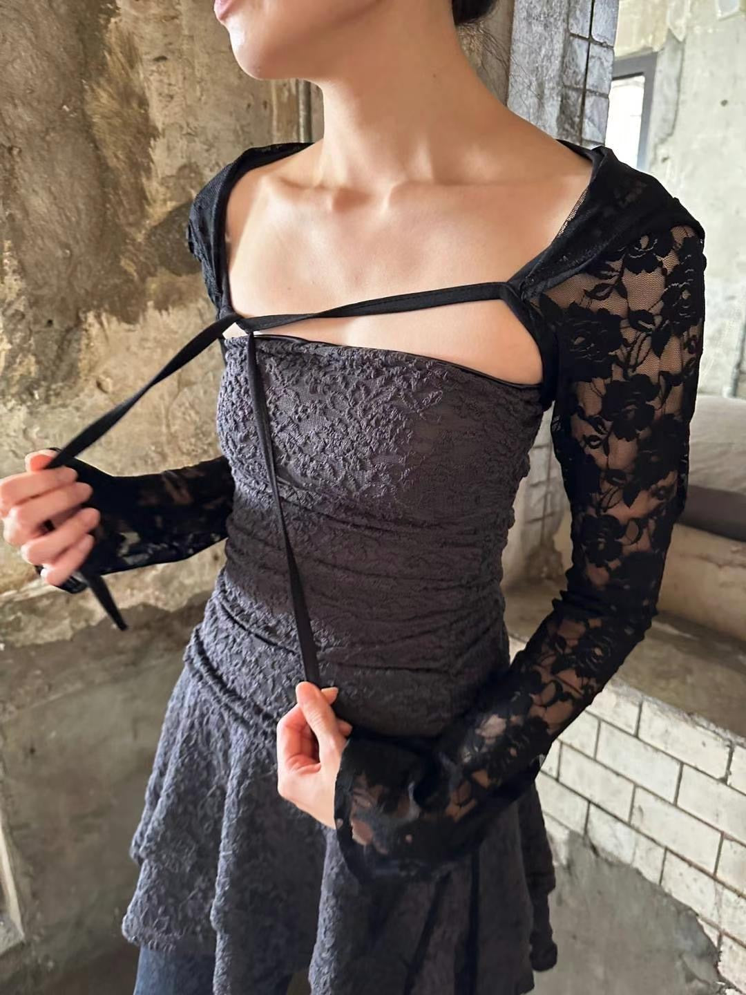 【歐美風平口繡花短裙】Solid Lace Tube Top Dress