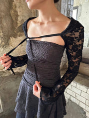 【歐美風平口繡花短裙】Solid Lace Tube Top Dress