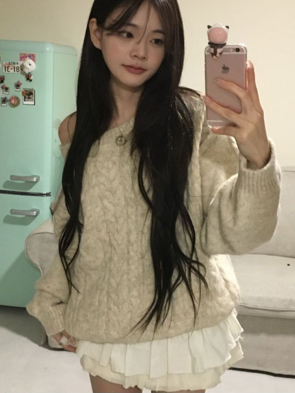 【麻花單肩針織Top】Cable Ribbed Off Shoulder Cardigan