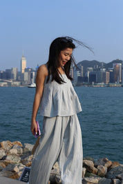 【超舒適慵懶渡假套裝】Solid Cami Top With Wide Leg Pants Set