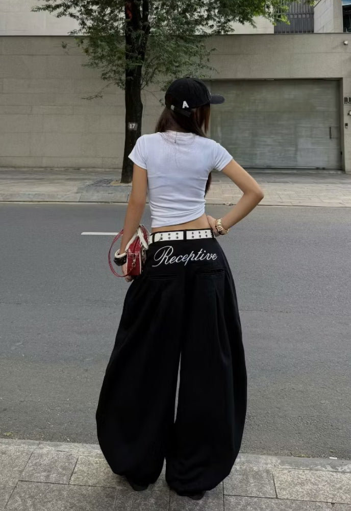 RECEPTIVE curved wide leg pants