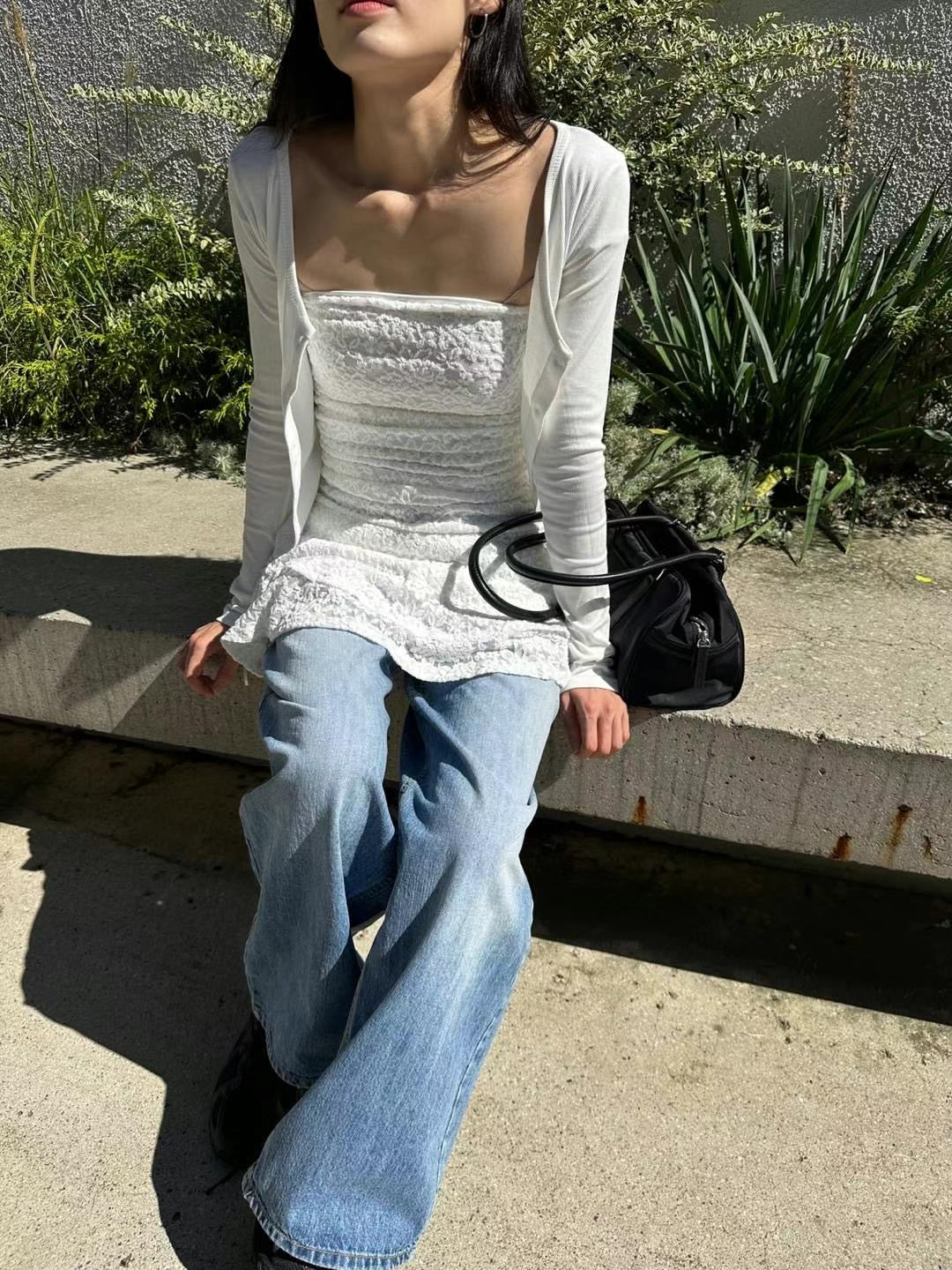 【歐美風平口繡花短裙】Solid Lace Tube Top Dress