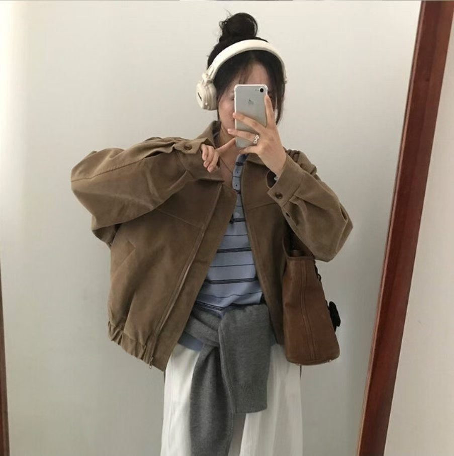 【美拉徳麂皮外套】Millard Solid Crop Jacket