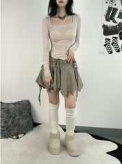 Irregular Tied Short Skirt