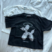 #T093 - Silvery Balloon Dog Crop Tee